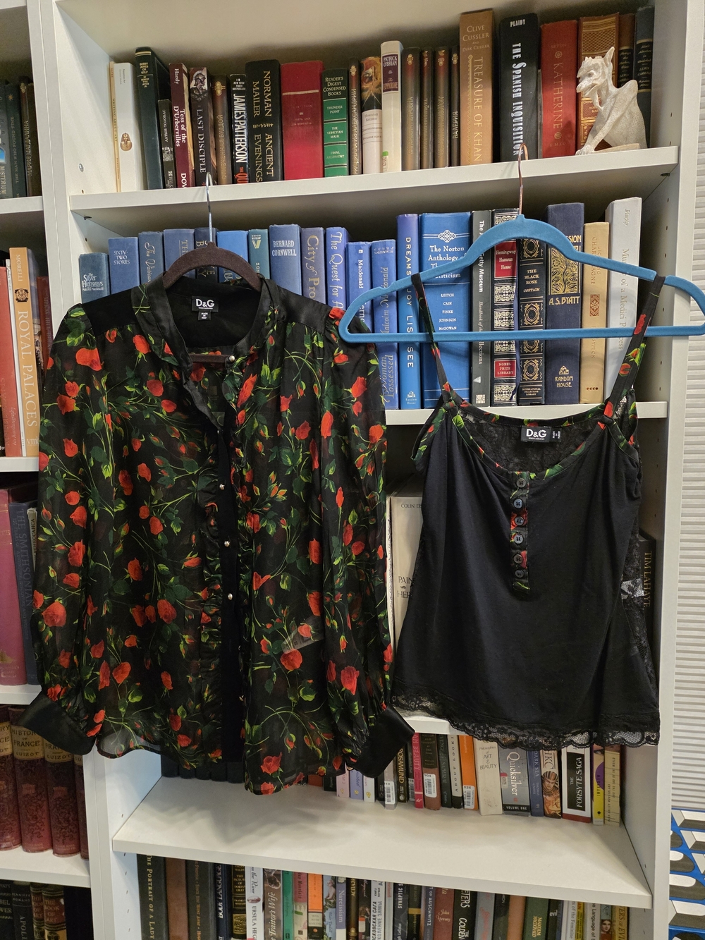 D&G Black Sheer Rose Print Button-Up Blouse Plus A Matching CAMISOLE SIZE S - Picture 9 of 10